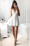 V Neck Lace A Line Homecoming Dresses Short/Mini