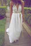 New Style Deep V-Neck A-Line Sleeveless Open Back Sexy Ivory Wedding Dress