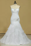 2024 Plus Size Sweetheart Wedding Dresses Ruched Bodice Organza With Beading