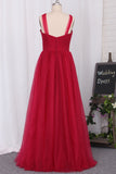 2024 Straps Tulle Pleated Bodice Bridesmaid Dresses A-Line