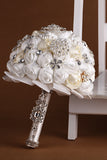 Pure White&Ivory Ribbon Roses With Pearls Wedding Bouquet (27*20cm)