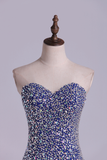 2024 Homecoming Dresses Sheath Sweetheart Mini With Rhinestones&Beads Dark Royal Blue