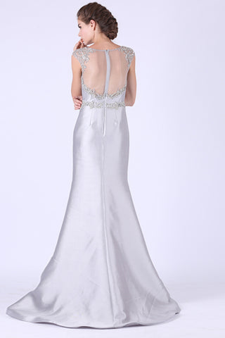 2024 Scoop Mermaid With Applique Prom Dresses Taffeta Sweep Train