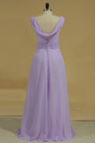 2024 Scoop Prom Dresses A Line Chiffon With Ruffles Floor Length
