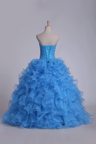 2024 Organza Sweetheart Quinceanera Dresses With Beads And Ruffles Ball Gown