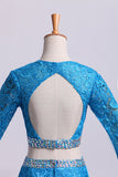 2024 Two Pieces Prom Dresses Long Sleeves Scoop Trumpet Court Train Lace