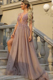2024 New Arrival Straps Prom Dresses A Line Tulle With Beading And Slit