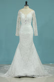 2024 Wedding Dresses Mermaid V Neck With Applique Lace Court Train