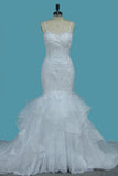 2024 Gorgeous Wedding Dresses Spaghetti Straps Mermaid/Trumpet With Covered Button
