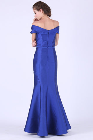 2024 Off The Shoulder Satin With Beads Prom Dresses Mermaid Floor Length