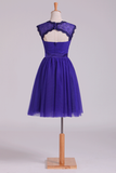 2024 Homecoming Dresses Off The Shoulder Dark Royal Blue Tulle & Lace A Line
