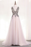 2024 Straps Prom Dresses A Line Tulle With Beading And Slit New Arrival