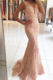 2024 V Neck Prom Dresses Mermaid Lace With Applique And Sash Sweep Train