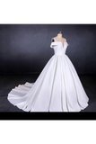 Puffy Off The Shoulder Satin Wedding Dress, Ball Gown Long Bridal Dress With Long Train