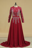 2024 Muslim Prom Dresses Long Sleeves With Beading Floor Length