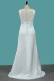 2024 Scoop Satin A Line Wedding Dresses With Bow Knot Sweep Train