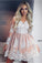 A-Line V-Neck Long Sleeves Short Homecoming Dress With Appliques