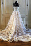 Ivory And Champagne Long Cap Sleeves Lace Tulle Wedding Dresses
