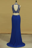 2024 Two Pieces Column Prom Dresses High Neck With Beading Spandex