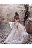 A Line Sweetheart Long Cheap Tulle Wedding Dresses With Lace Appliques
