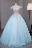 Off The Shoulder Appliques Ball Gown Prom Dresses, Sweet 15 Dress