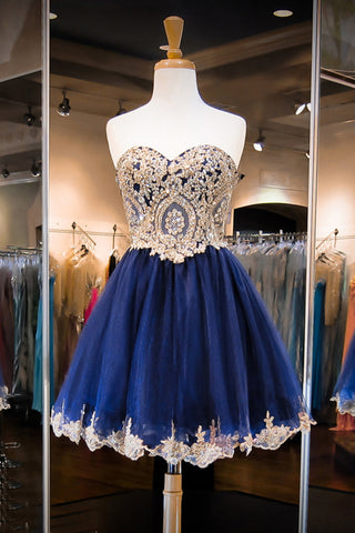 Homecoming Dresses Sweetheart A Line Tulle With Gold Applique