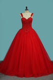 2024 Ball Gown Straps Quinceanera Dresses Beade Bodice Tulle