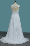 2024 A Line Scoop Chiffon Wedding Dresses With Applique And Slit Sweep Train