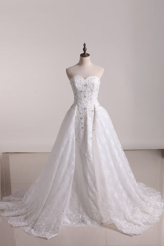 2024 Wedding Dresses Sweetheart Lace With Applique And Beads Mermaid Court Train Detachable