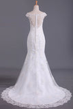 2024 Wedding Dresses Off The Shoulder Mermaid With Applique Tulle Sweep Train
