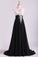 2024 Exceptional Two-Tone V-Neck Prom Dresses A-Line With Ruffles & Applique