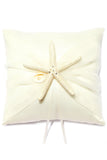 Beach Themed Ring Pillow In Satin With Starfish And Seashell