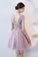 Princess Pink A Line V Neck Flowers Tulle Lace up Short Mini Homecoming Dresses