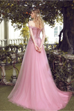 Off The Shoulder Tulle Prom Dress With Appliques, Long Evening Dresses