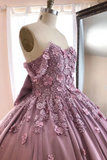 Ball Gown Off The Shoulder Tulle Quinceanera Dress With Lace Appliques, Puffy Prom Dress