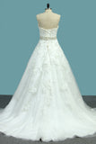 2024 New Arrival A Line Sweetheart Tulle Wedding Dresses With Applique And Beads