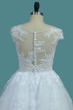 2024 Tulle A Line Scoop Wedding Dresses With Applique Sweep Train