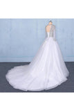Puffy Long Sleeves Tulle White Wedding Dress, Shiny Long Bridal Dresses