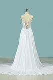 2024 Spaghetti Straps Wedding Dresses A Line Chiffon With Applique