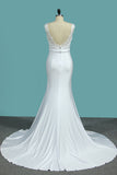 2024 V Neck Open Back Spandex Wedding Dresses With Applique Mermaid