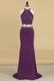 2024 Two-Piece High Neck Prom Dresses Mermaid With Applique Spandex