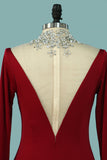 2024 High Neck Long Sleeves Spandex With Beading Mother Of The Bride Dresses