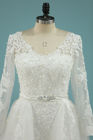 2024 Wedding Dresses V Neck Sheath With Applique Long Sleeves Detachable Train