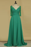 2024 V Neck Mother Of The Bride Dresses Chiffon With Beads And Ruffles A Line