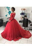 2024 Quinceanera Dresses Boat Neck Long Sleeves Tulle With Applique