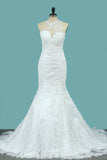 2024 Mermaid Wedding Dresses Scoop Lace With Applique New Arrival