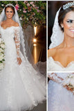 2024 New Style Off The Shoulder A-Line Wedding Dress Long Sleeves