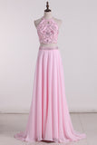 2024 Two-Piece Scoop Prom Dresses Beaded Bodice Chiffon A Line