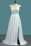 2024 Chiffon A Line Straps Wedding Dresses With Applique And Beads