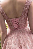 2024 Bateau A-Line Lace Prom Dresses Tea Length With Applique And Belt
